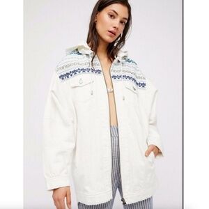 Free People Rare Embroidered Oversized Denim Jacket